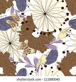 Seamless vector floral pattern. For easy making seamless pattern just drag all group into swatches bar, and use it for filling any contours.