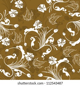Seamless vector floral pattern. For easy making seamless pattern just drag all group into swatches bar, and use it for filling any contours.