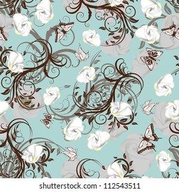 Seamless vector floral pattern. For easy making seamless pattern just drag all group into swatches bar, and use it for filling any contours.