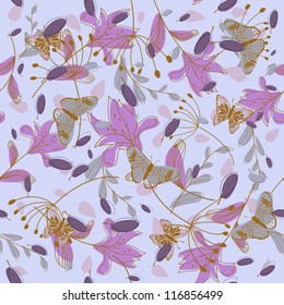 Seamless vector floral pattern. For easy making seamless pattern just drag all group into swatches bar, and use it for filling any contours.
