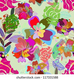 Seamless vector floral pattern. For easy making seamless pattern just drag all group into swatches bar, and use it for filling any contours.