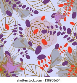 Seamless vector floral pattern. For easy making seamless pattern just drag all group into swatches bar, and use it for filling any contours.