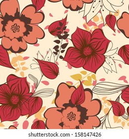 Seamless vector floral pattern. For easy making seamless pattern just drag all group into swatches bar, and use it for filling any contours.