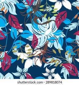 Seamless vector floral pattern. For easy making seamless pattern just drag all group into swatches bar, and use it for filling any contours.