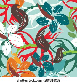 Seamless vector floral pattern. For easy making seamless pattern just drag all group into swatches bar, and use it for filling any contours.
