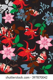Seamless vector floral pattern. For easy making seamless pattern just drag all group into swatches bar, and use it for filling any contours.