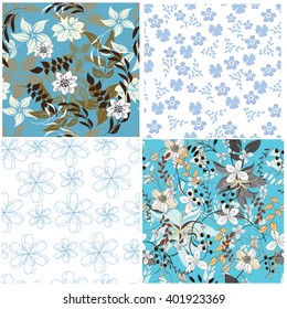 Seamless vector floral pattern. For easy making seamless pattern just drag all group into swatches bar, and use it for filling any contours.