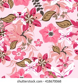 Seamless vector floral pattern. For easy making seamless pattern just drag all group into swatches bar, and use it for filling any contours.