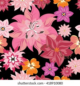 Seamless vector floral pattern. For easy making seamless pattern just drag all group into swatches bar, and use it for filling any contours.