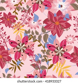 Seamless vector floral pattern. For easy making seamless pattern just drag all group into swatches bar, and use it for filling any contours.