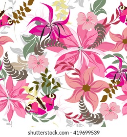 Seamless vector floral pattern. For easy making seamless pattern just drag all group into swatches bar, and use it for filling any contours.
