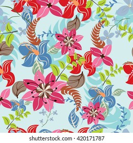 Seamless vector floral pattern. For easy making seamless pattern just drag all group into swatches bar, and use it for filling any contours.