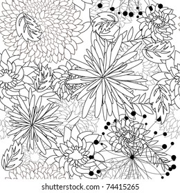 Seamless vector floral pattern. For easy making seamless pattern just drag all group into swatches bar, and use it for filling any contours.