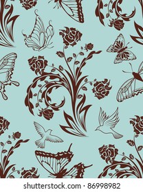 Seamless vector floral pattern. For easy making seamless pattern just drag all group into swatches bar, and use it for filling any contours.
