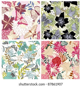 Seamless vector floral pattern. For easy making seamless pattern just drag all group into swatches bar, and use it for filling any contours.