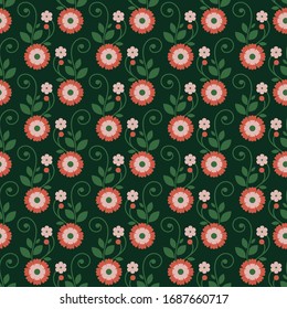 Seamless vector floral pattern. Ethnic ornament with flowers. Traditional folk motif. Universal textile design.
