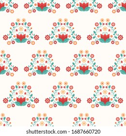Seamless vector floral pattern. Ethnic ornament with flowers. Traditional folk motif. Universal textile design.
