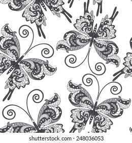 Seamless vector floral pattern with  fantasy butterfly,  pattern can be used for wallpaper, pattern fills, web page background, surface textures 