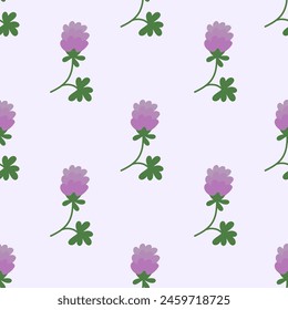 Nahtlose Vektorgrafik Blumenmuster mit Blütenklee. In: Trefoil Illustration. Flache Doodle einfache Pflanze. Sommer oder Frühling Hintergrund.