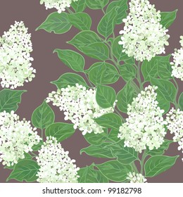 Seamless vector floral pattern with flowering white lilac