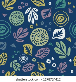 Seamless vector floral pattern with flowers and leaves. 