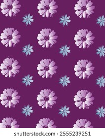 Seamless vector floral pattern. Flowers pattern for textile, bedsheets, blankets, and clothing. 3d pattern, velvet, purple