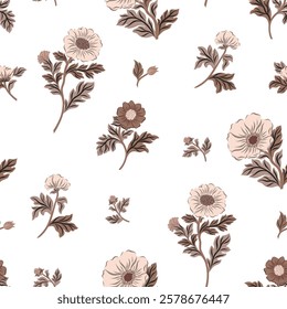Seamless vector floral pattern in folk style with a modern touch, featuring the trendy 2025 color. Elegant and artistic, perfect for textiles, wallpapers, wrapping paper