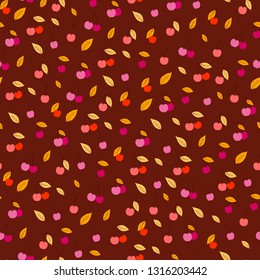 Seamless vector floral pattern with fruits and leaves of cherry
