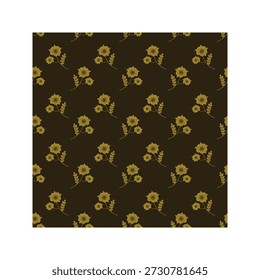 Patrón floral de Vector sin costuras con flores de oro sobre fondo oscuro