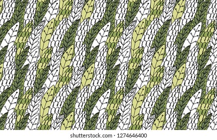 Seamless vector floral pattern green doodle forest woods leaves