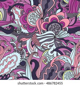 Seamless Vector floral pattern. Handmade drawing. Pale rose Lylac Vintage colours