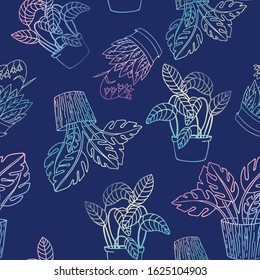 Seamless vector floral pattern. Home plants in pots. Ideal for paper, textile, gift and web products.