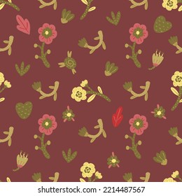 Seamless vector floral pattern for home textile.  Autumnal flowers design for curtains and wrapping or gift paper. For kids apparel and wallpaper