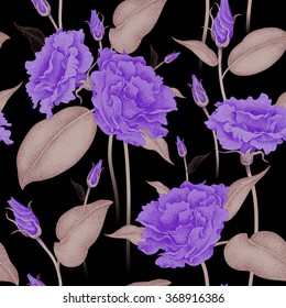 Seamless vector floral pattern. Illustration Victorian style. Vintage luxury decoration of garden roses. Series design in a unique technique. Bouquets on a black background.