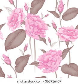 Seamless vector floral pattern. Illustration Victorian style. Vintage luxury decoration. Series design in a unique technique. Bouquets of roses on a white background.