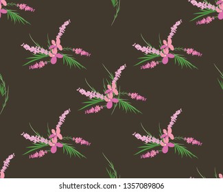 Seamless vector floral pattern with lavender flowers in the flat and a sketch style. Outline style vector illustration.
