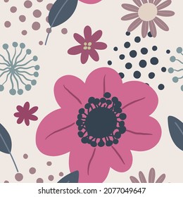 Patrón floral vectorial sin foco con hojas. Fondo botánico brillante.