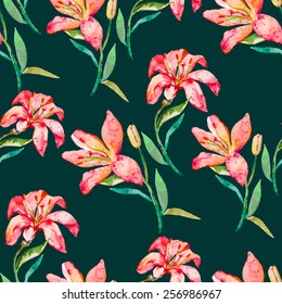 Seamless vector floral pattern. lilies flowers