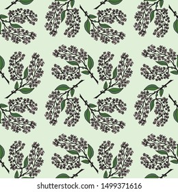 Seamless vector floral pattern made in the style of a pattern made by hand stylized viburnum flowers on a green background