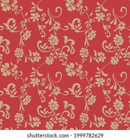 Seamless vector floral pattern. Many flowers and leaves on a red background.