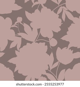 Seamless vector floral pattern. Monochrome, delicate, natural shades. Line silhouette flowers. Trendy flower wallpaper.