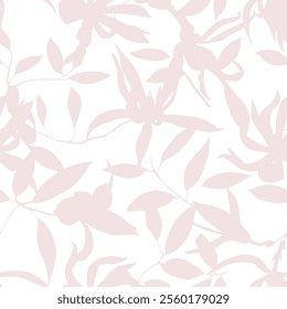 Seamless vector floral pattern. Monochrome, delicate, natural shades. Line silhouette flowers. Trendy flower wallpaper.