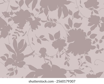 Seamless vector floral pattern. Monochrome, delicate, natural shades. Line silhouette flowers. Trendy flower wallpaper.