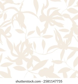 Seamless vector floral pattern. Monochrome, delicate, natural shades. Line silhouette flowers. Trendy flower wallpaper.