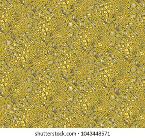 Seamless vector floral pattern, mustard background