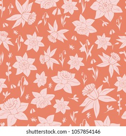 Seamless vector floral pattern with narcissus. Abstract vintage background. 