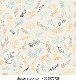 Seamless vector floral pattern. Nature background with herbs 