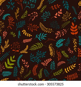 Seamless vector floral pattern. Nature background with herbs in autumn colors