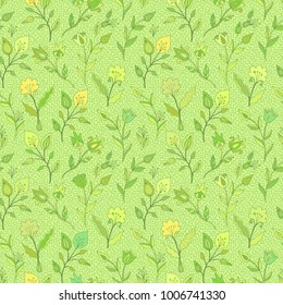 Seamless vector floral pattern on spring green background