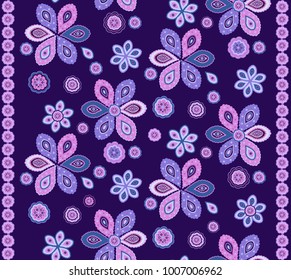 Seamless vector floral pattern on dark violet background
